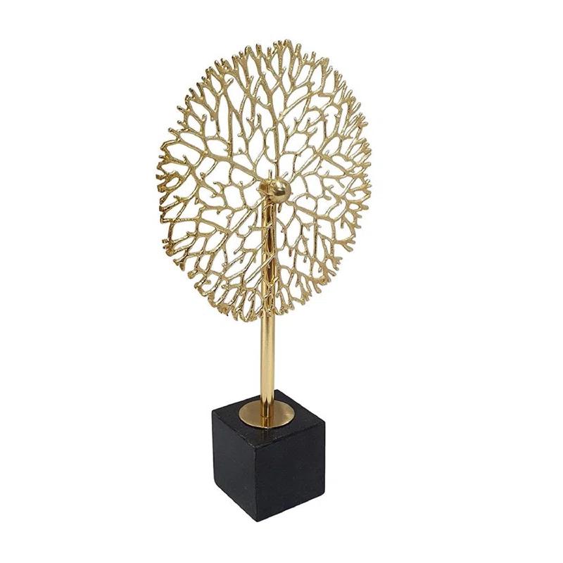 Gold & Black Aluminum Coral Figurine with Marble Base - 16" Tall