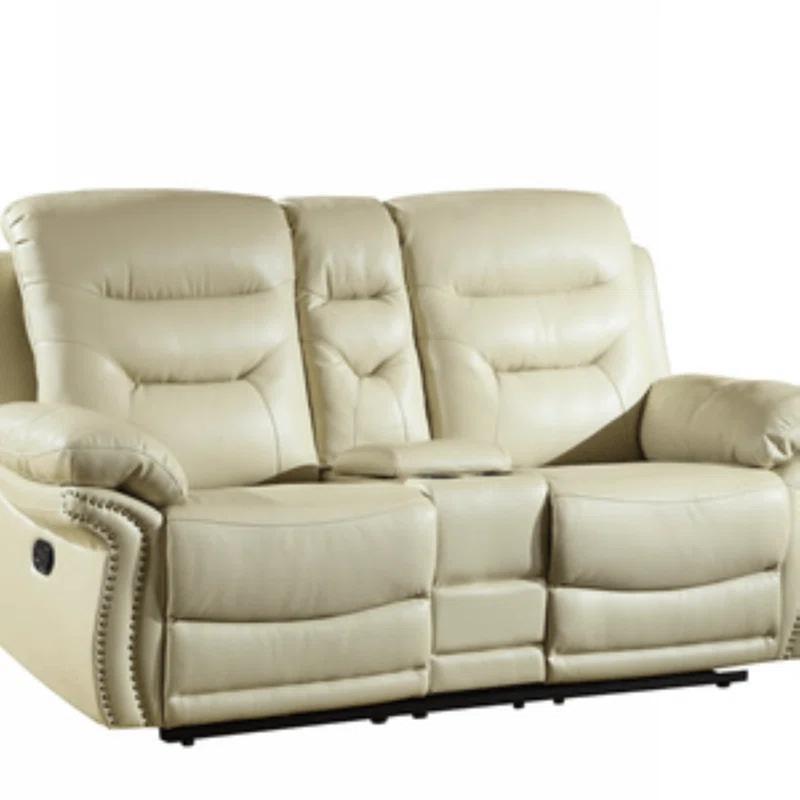 Beige Microfiber 75" Loveseat with Storage and Pillow-top Arm