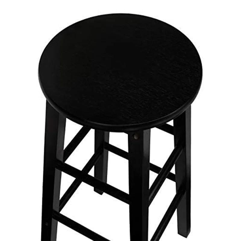 Classic Black Solid Wood 24" Round-Seat Kitchen Counter Stools, Set of 2