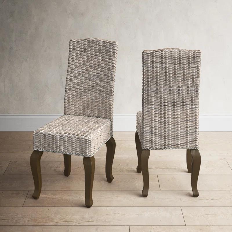 Set of 2 Transitional White Washed Rattan Side Chairs