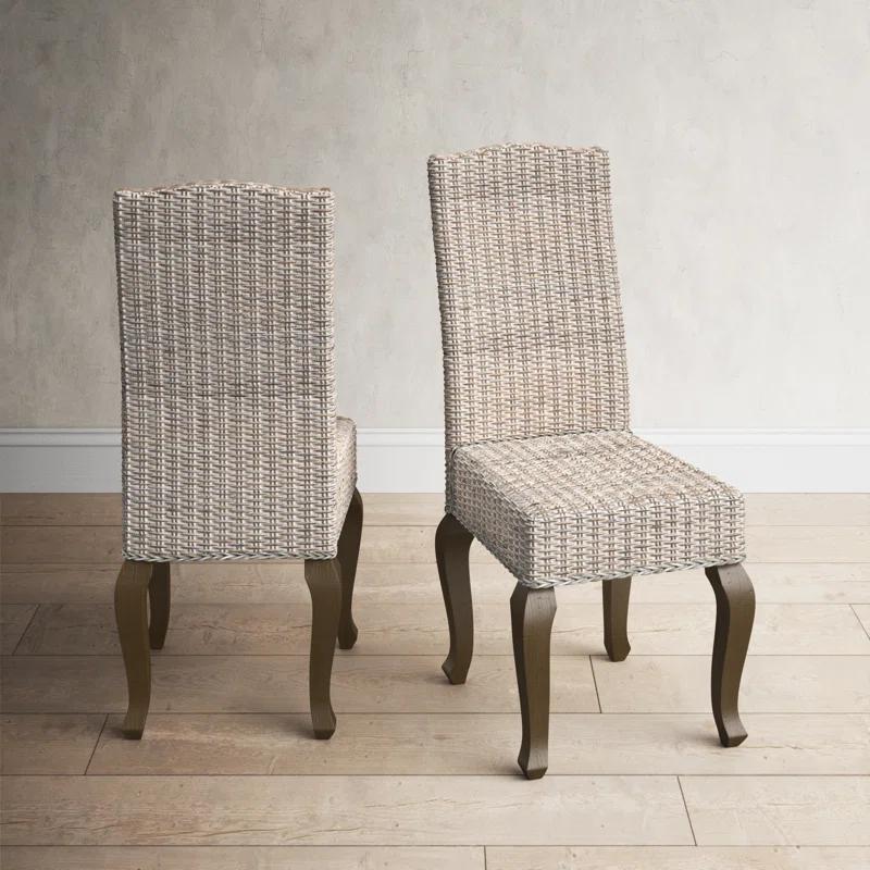 Set of 2 Transitional White Washed Rattan Side Chairs