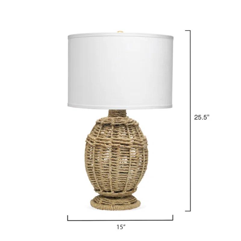 Natural Jute and White Linen Table Lamp with 3-Way Switch