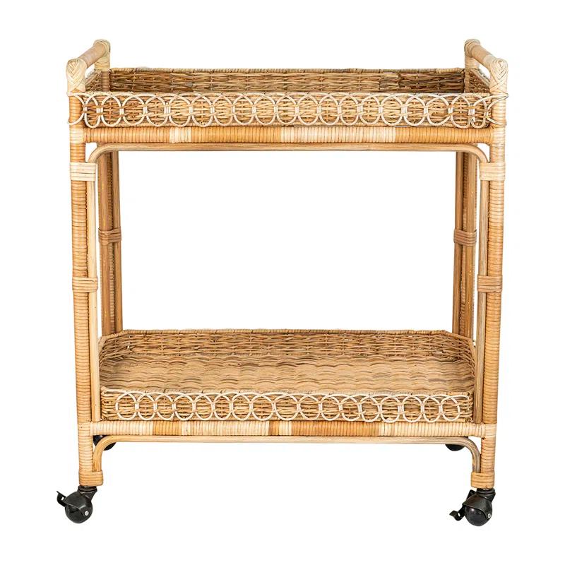 Provence Elegance Rattan Whitewash Bar Cart with Storage