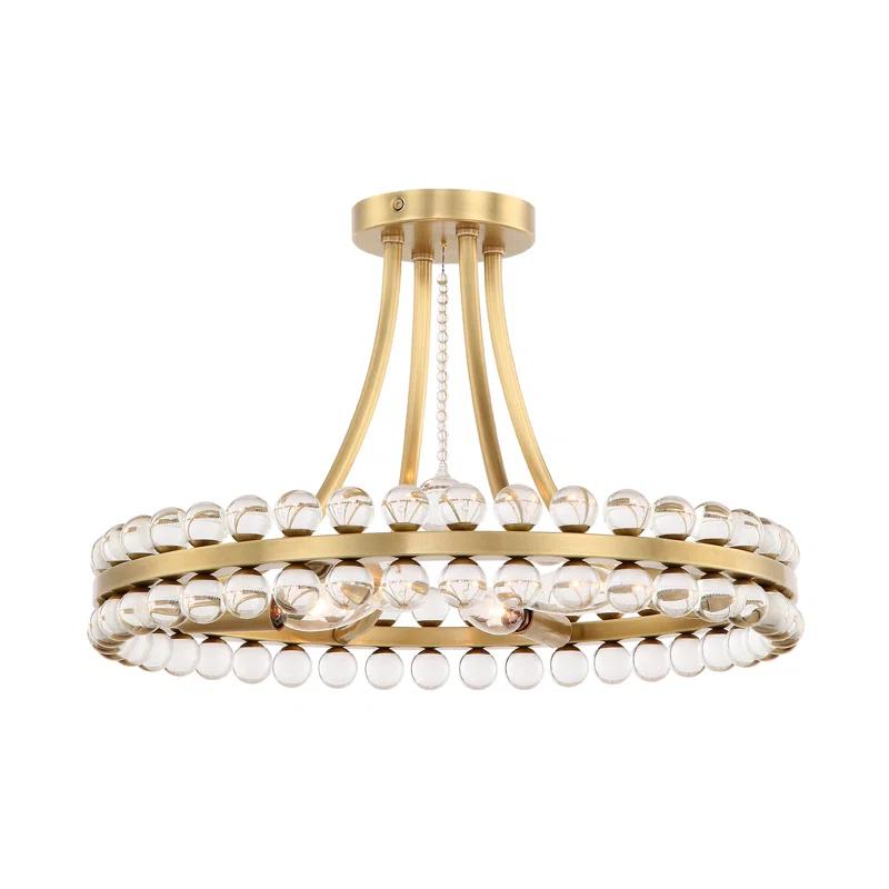 Clover Aged Brass 4-Light Globe Flush Mount with Glass Accents