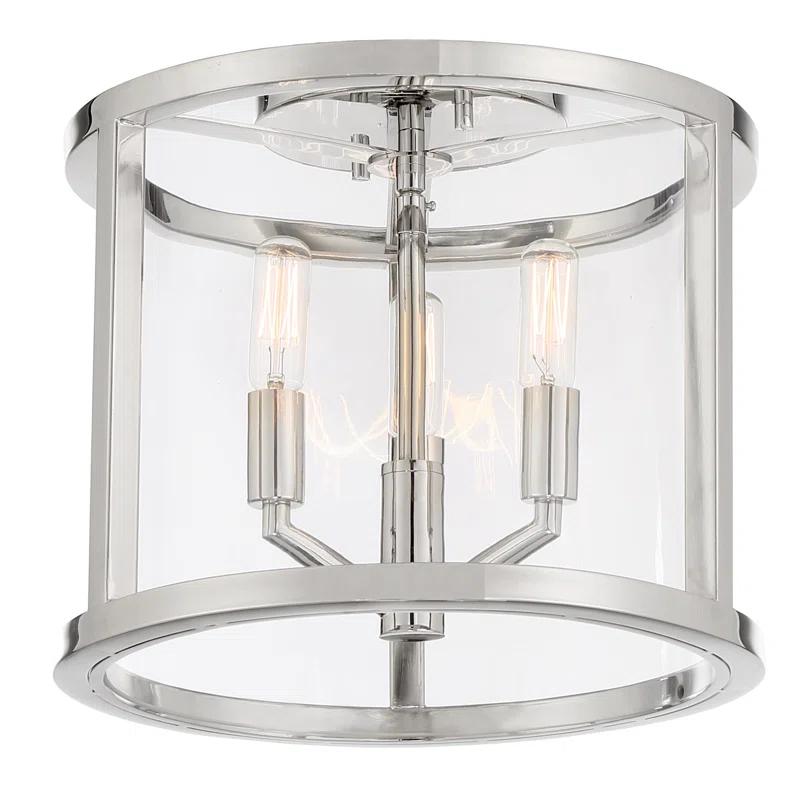 Devon Polished Nickel 3-Light LED Glass Drum Flush Mount