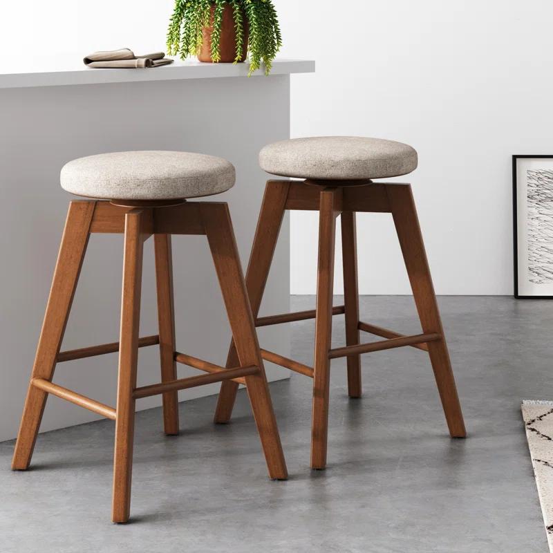 Gray Solid Wood 26" Swivel Backless Counter Stool Set