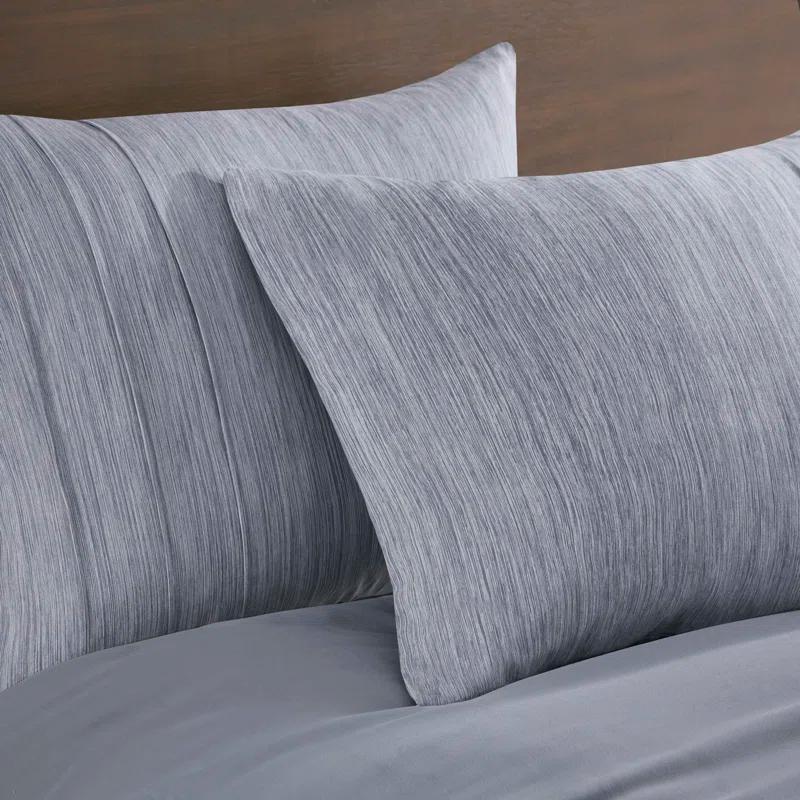 Gray Pleated Microfiber Full/Queen Duvet Cover Set