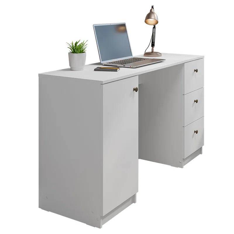 Sleek 53" White Executive Gaming Desk with Filing Cabinet