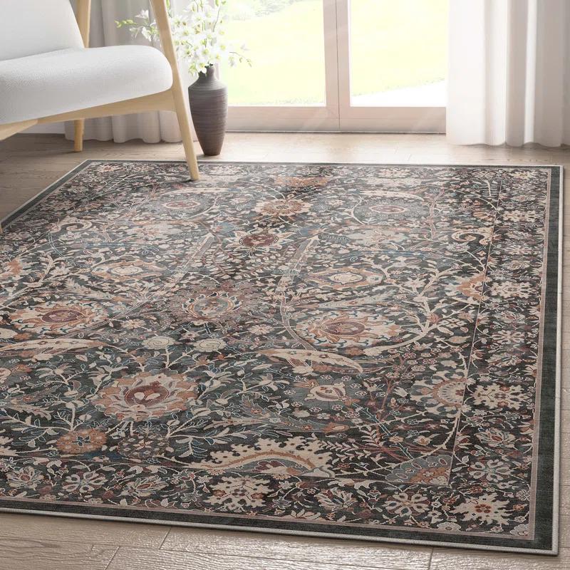 Well Woven Asha Liana Vintage Oriental Charcoal Gray Flat-Weave Rug