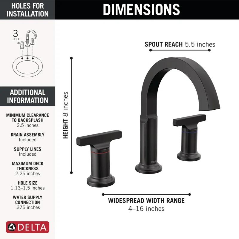 Tetra Matte Black Widespread Bathroom Faucet with Diamond Seal Technology