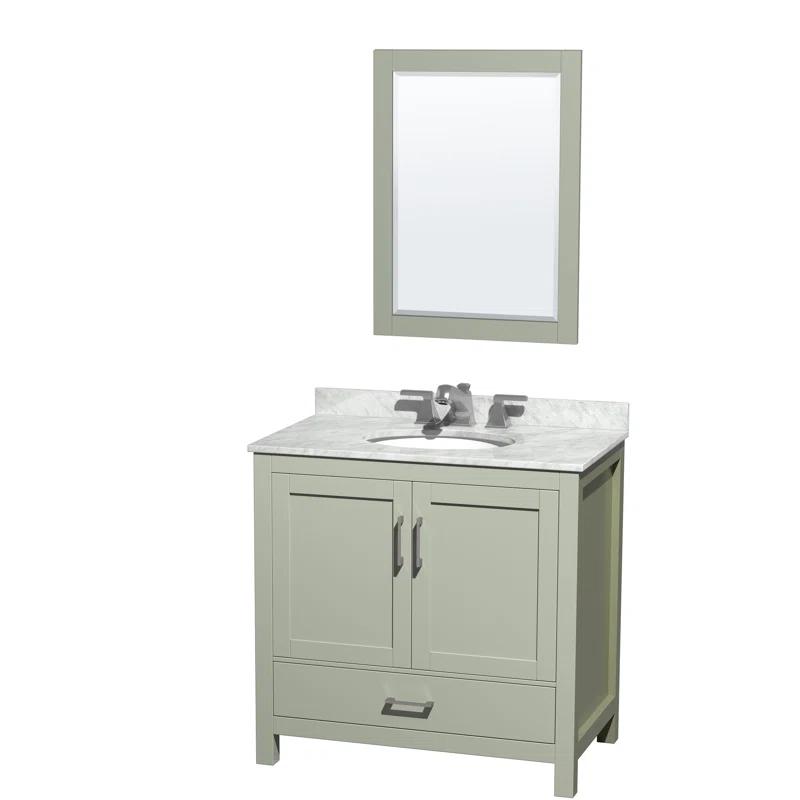 Wyndham Collection Sheffield 36" Freestanding Single Bathroom Vanity with Marble Top with 24" Mirror