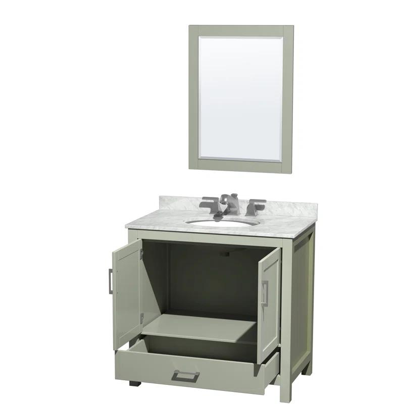 Wyndham Collection Sheffield 36" Freestanding Single Bathroom Vanity with Marble Top with 24" Mirror