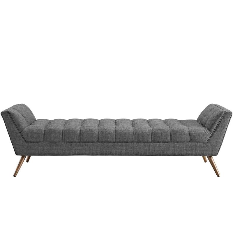 Elegant Gray Tufted Fabric Bench with Tapered Beech Wood Legs