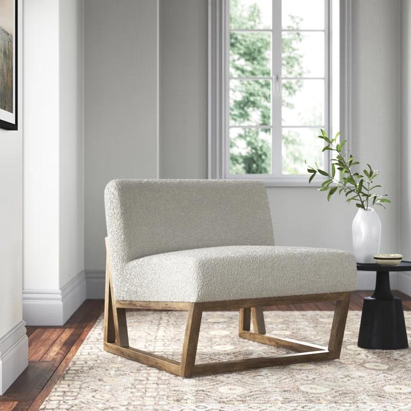 Kansia Modern Angular Wood Base Boucle Accent Chair