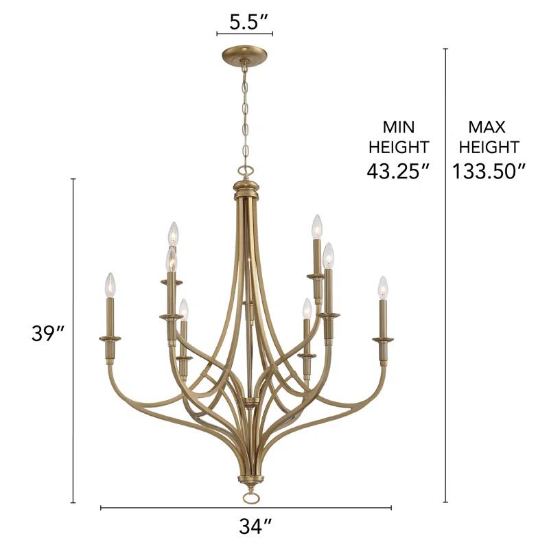 Elegant Brushed Honey Gold 9-Light Candle Chandelier