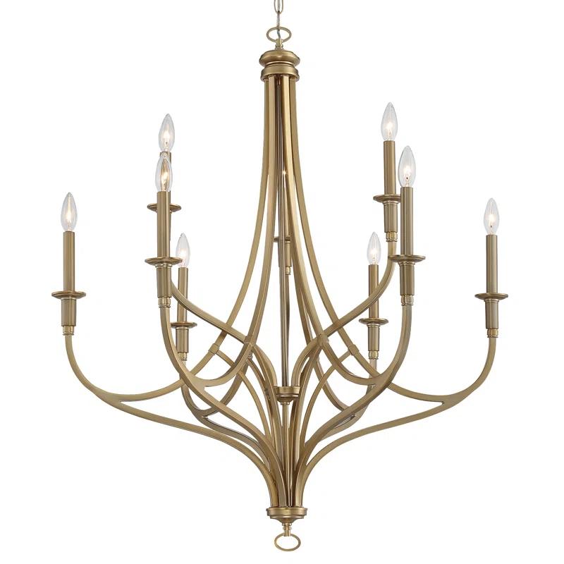 Elegant Brushed Honey Gold 9-Light Candle Chandelier