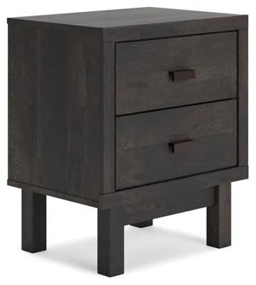 Contemporary Charcoal Black 2-Drawer Nightstand with USB Charging