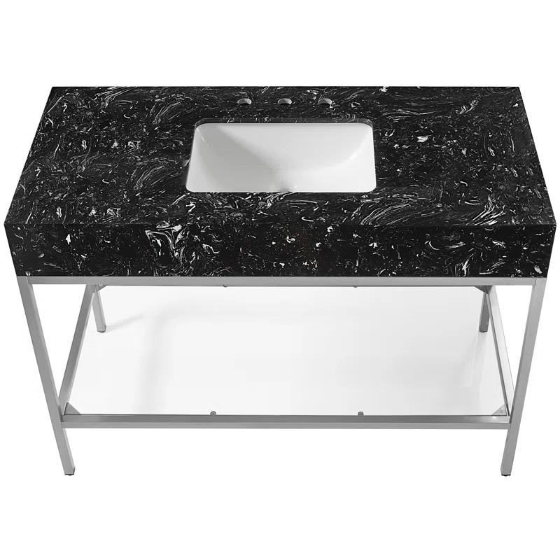 48'' Black Marble Single Bathroom Vanity with Chrome Base