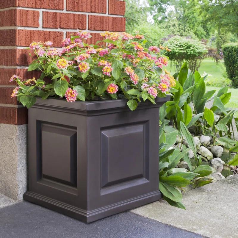 Nantucket Espresso 16" Square Self-Watering Polyethylene Planter