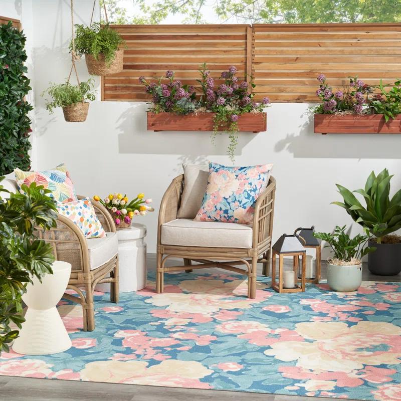 Waverly Floral Blue Outdoor Area Rug
