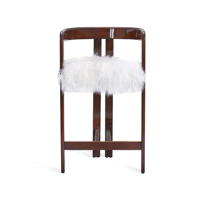 High Gloss Walnut and White Sheepskin Counter Stool