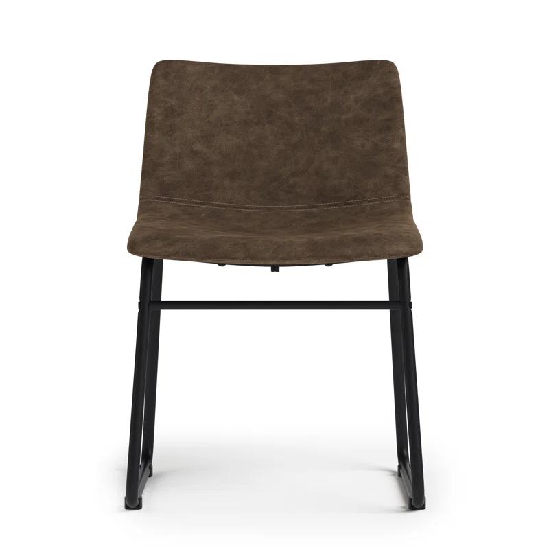 Distressed Brown Faux Leather Upholstered Side Chair with Metal Frame