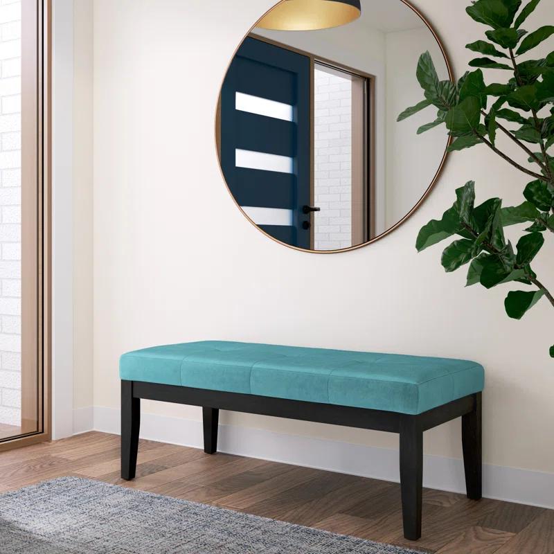 Lacey Aqua Velvet 43" Wide Contemporary Tufted Ottoman Bench