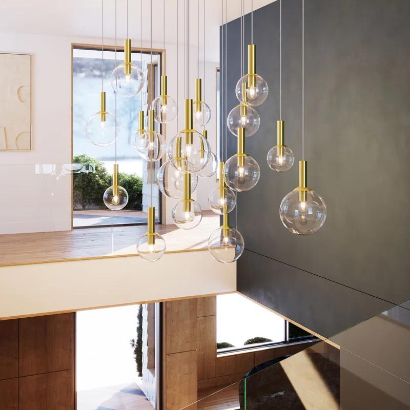 Polished Nickel Glass Globe Pendant Light with LED