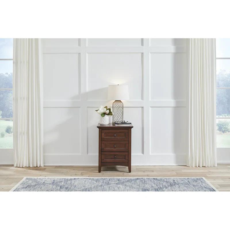 Transitional Cherry Brown Mahogany 3-Drawer Nightstand