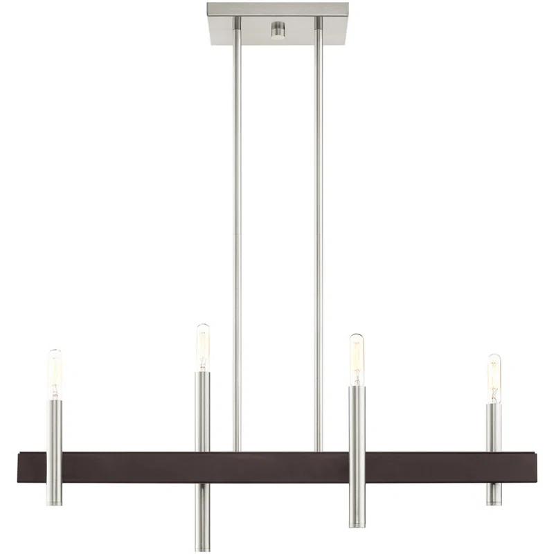 Elegant Bronze and Crystal 4-Light Linear Chandelier