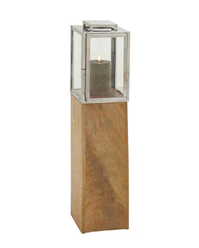 Loon Peak® Mango Wood Handmade Decorative Indoor Outdoor Brown Candle Lantern