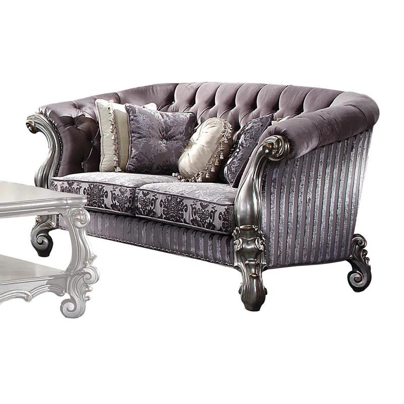 Antique Platinum 75'' Velvet Tufted Loveseat with Nailhead Accents