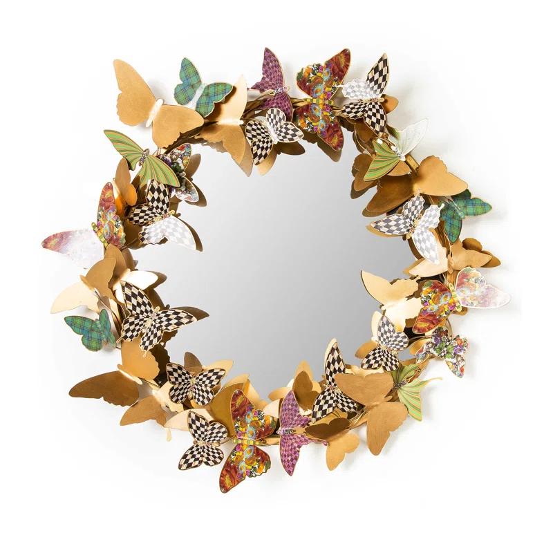 Fluttering Butterfly 17'' Round Resin Framed Kids Mirror