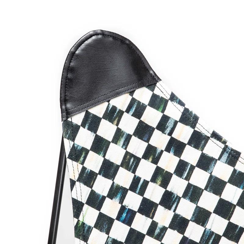 Black and White Faux Leather Butterfly Chair with Metal Frame