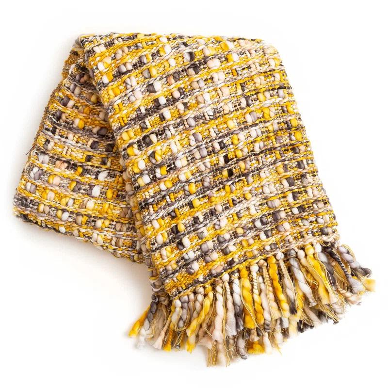 Artisan Golden Yellow & Black Cotton Throw with Twisted Fringe