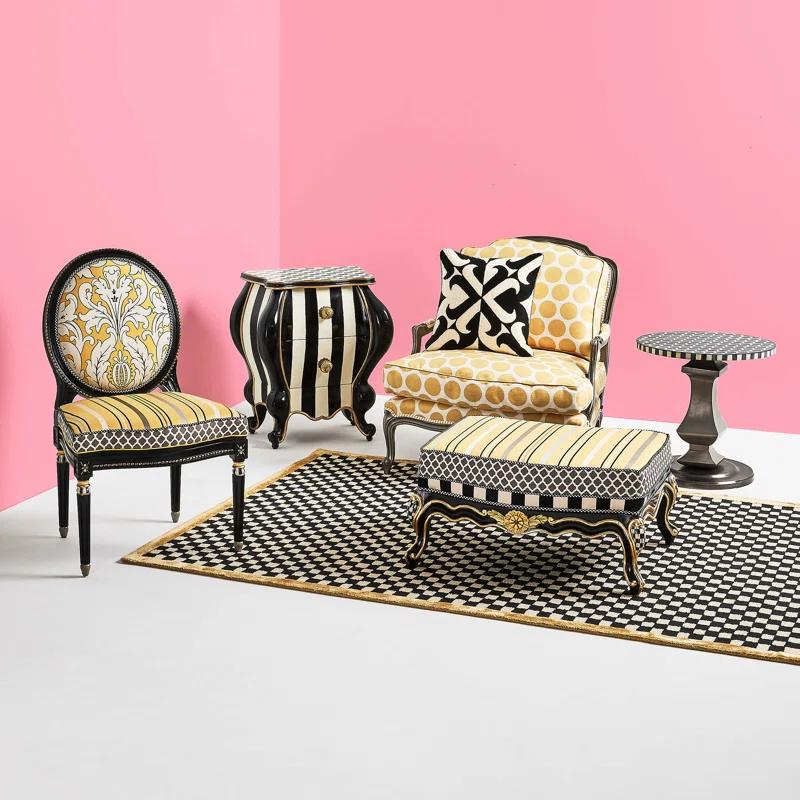 Hand-Painted Gold and Black Rectangular Ottoman