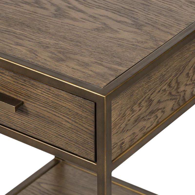 Contemporary Mason Oak Nightstand with Bronze Accents