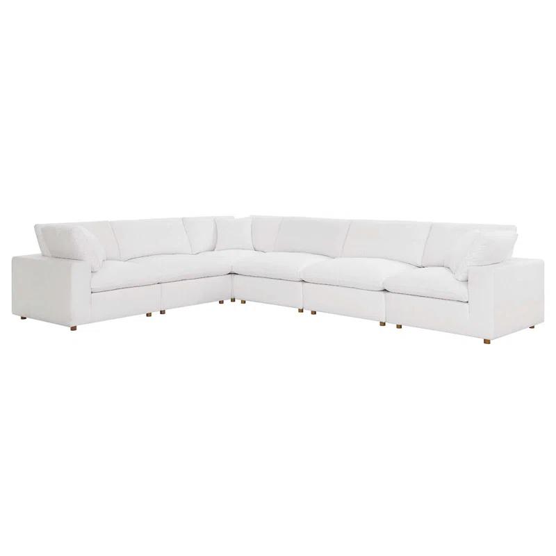 Pure White Luxe Linen 6-Piece Oversized Sectional Sofa with Down Fill