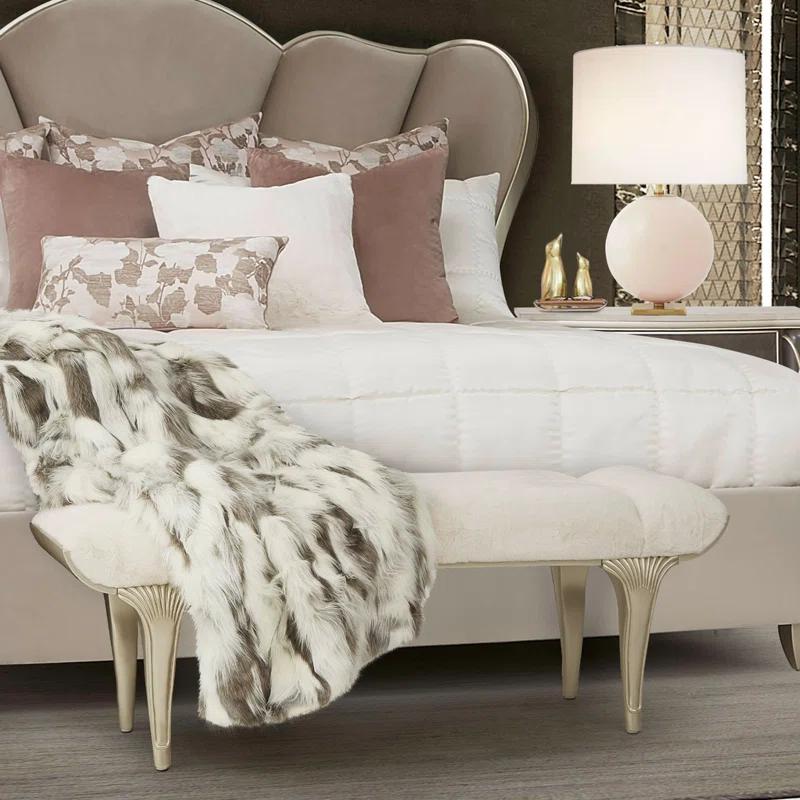 Cherie Hazelnut Faux Fur & Birch Wood Glamorous Bed Bench