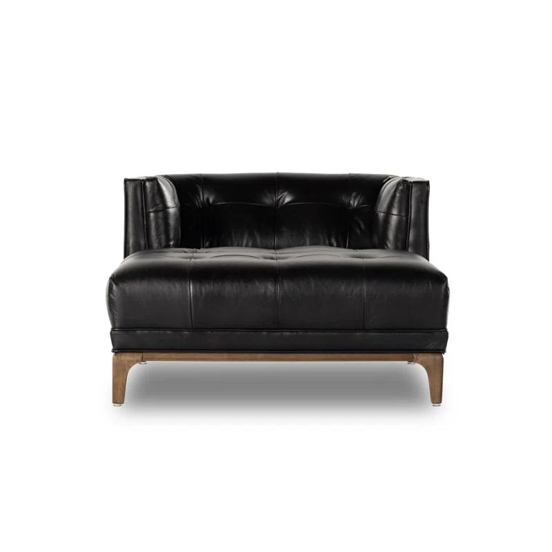 Dylan Mid-Century Rider Black Leather Chaise Lounge