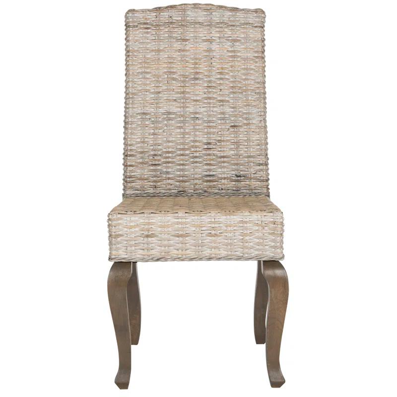 Set of 2 Transitional White Washed Rattan Side Chairs