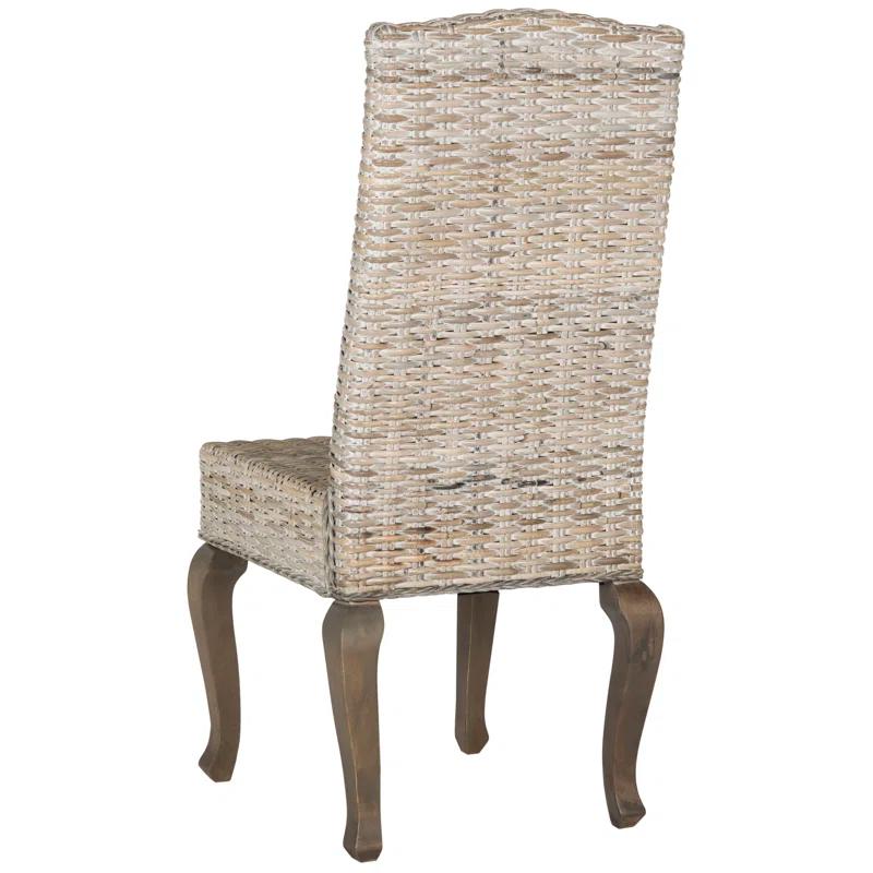 Set of 2 Transitional White Washed Rattan Side Chairs