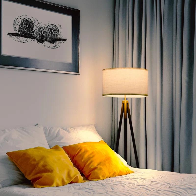 Brightech Levi 61 in. Mid Century Modern Tripod Floor Lamp with Fabric Drum Shade and Gold Finish - LED Bulb Included