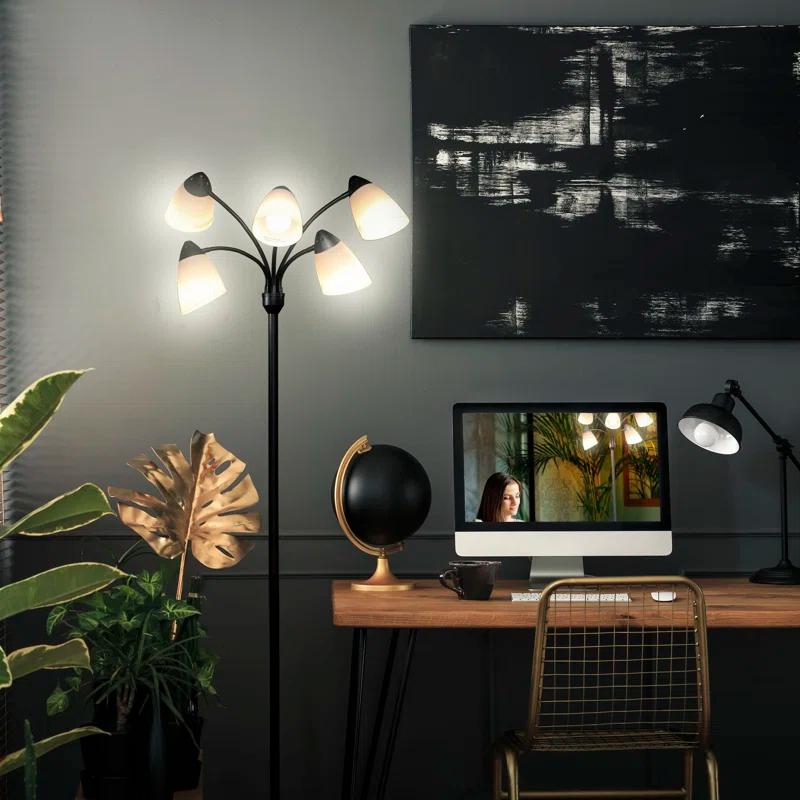 Brightech Medusa 74 in. Modern 5-Light Height Adjustable Gooseneck LED Floor Lamp with 5 Cone Shades