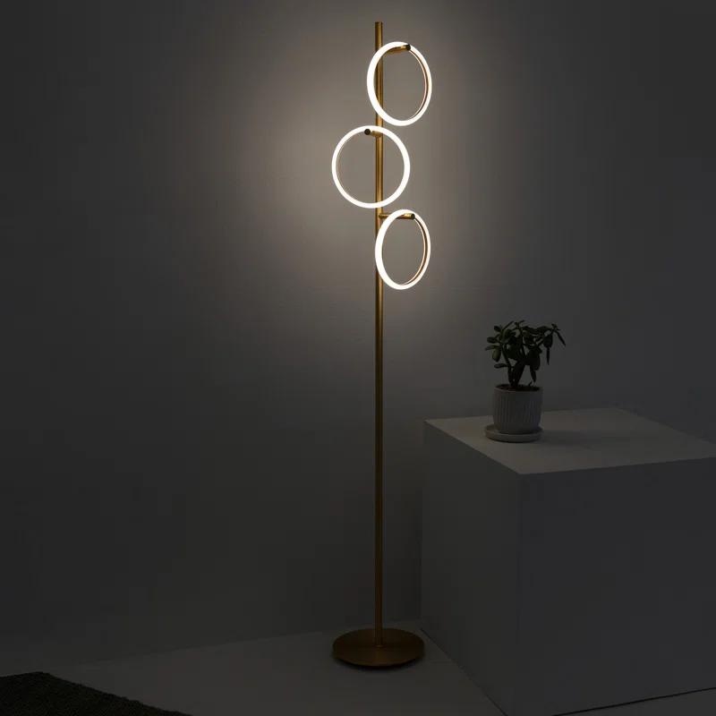 Brightech Saturn 66" Modern LED Floor Lamp with 3 Removable Ring Lights and Gold Finish, 3-Way Dimming