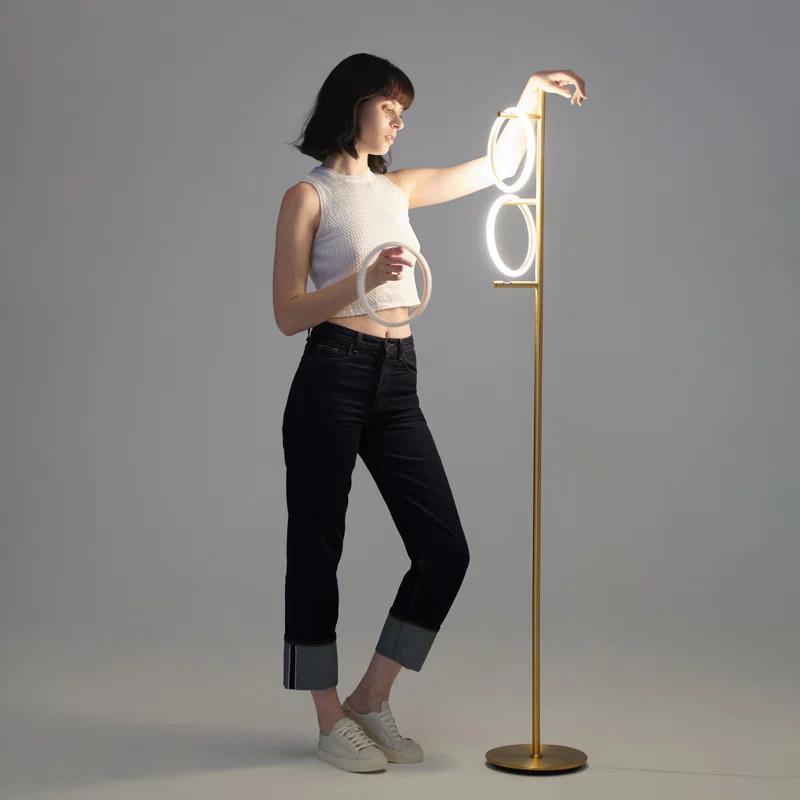 Brightech Saturn 66" Modern LED Floor Lamp with 3 Removable Ring Lights and Gold Finish, 3-Way Dimming