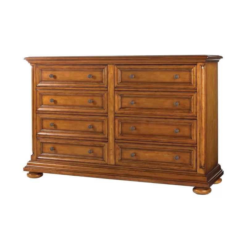 Traditional Martinique Double Dresser with 8 Dovetail Drawers in Brown