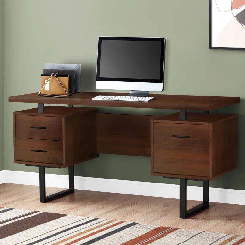 Monarch Specialties Dark Brown Wood 60" Compact Office Desk with Filing Drawer