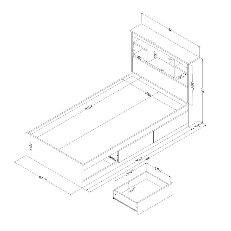 Aviron Twin 3 Drawer Mate's & Captain's Bed with Shelves by South Shore