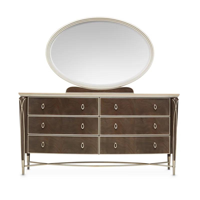 Hazelnut Birch Double Dresser with Curved Mirror & Soft Close Drawer